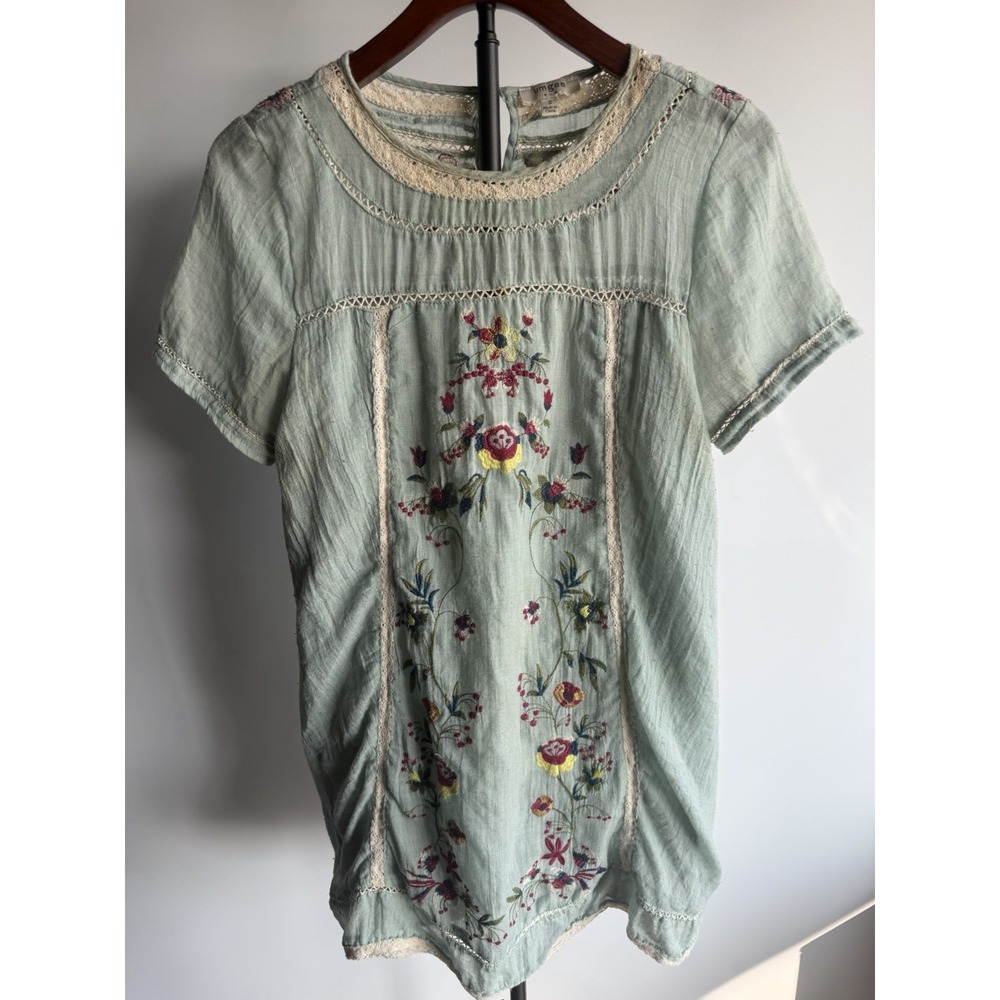 Umgee Embroidered Dress Boho Hippie Lace Trim Floral Size S Boho Crinkle Gauze
